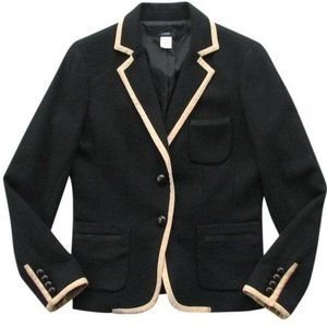 J. Crew Black Herringbone Wool Blazer with Contrast Trim - Size 6